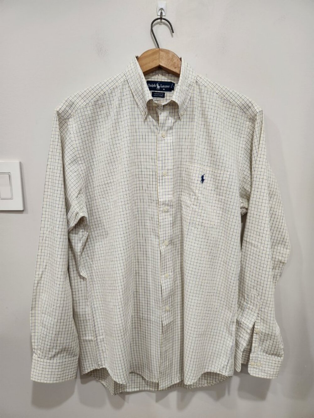 Vintage 90s Polo Ralph Lauren Yarmouth Oxford Shirt Mens 15.5 34/35 Cream Cotton